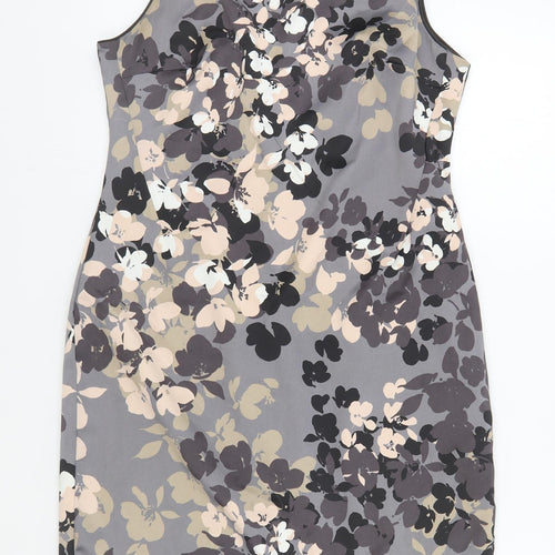 Belle Vere Womens Grey Floral Polyester A-Line Size M Boat Neck Zip