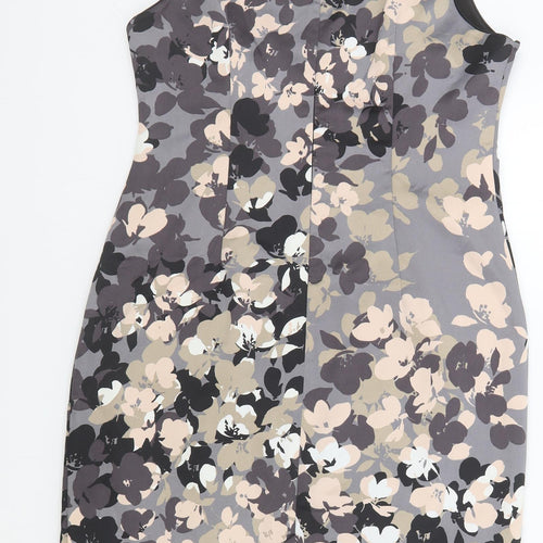 Belle Vere Womens Grey Floral Polyester A-Line Size M Boat Neck Zip