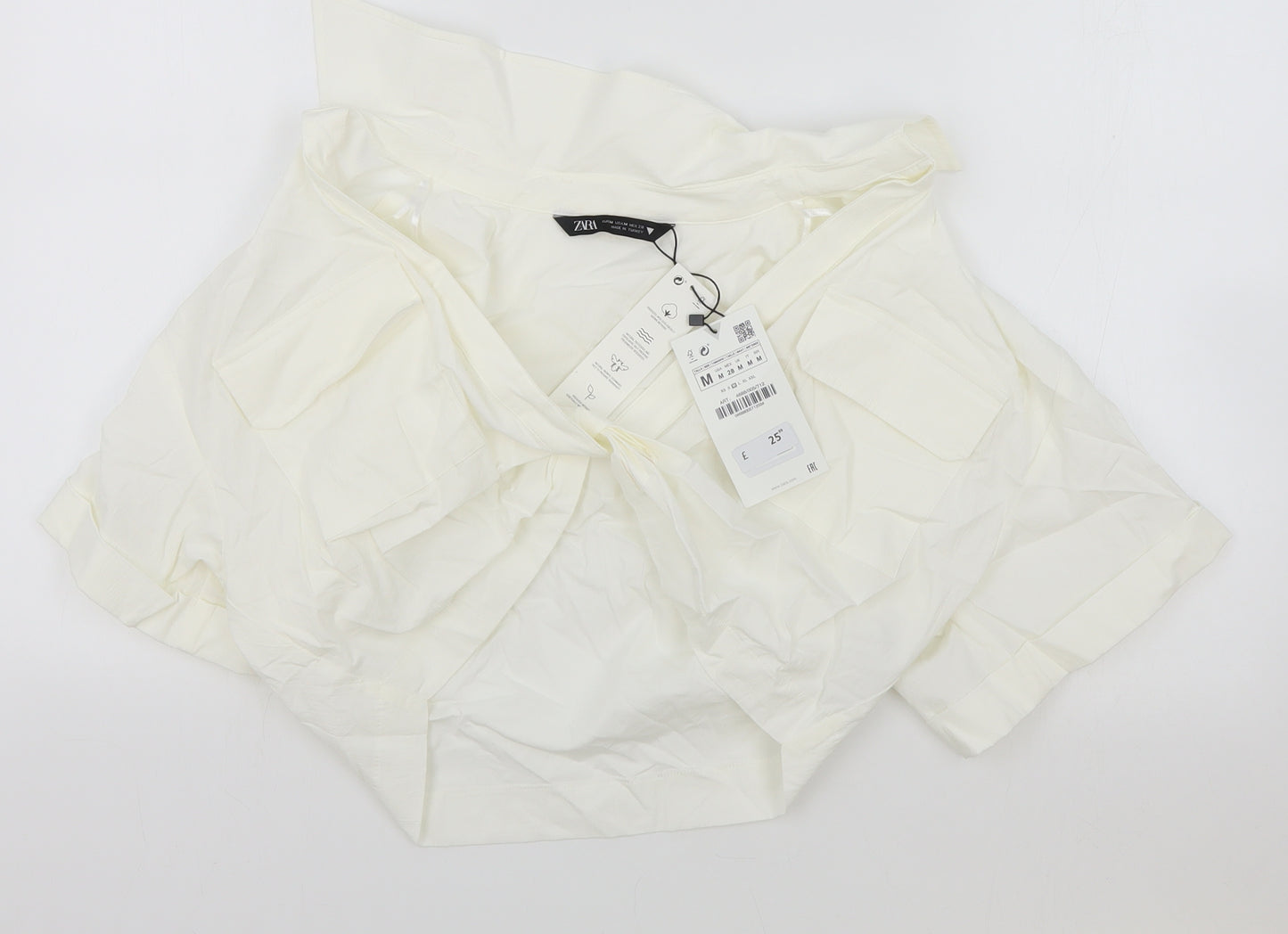 Zara Womens Ivory Cotton Cropped T-Shirt Size M Collared - Brand New