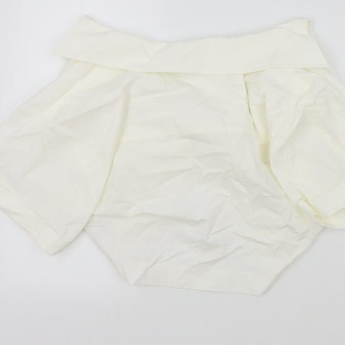 Zara Womens Ivory Cotton Cropped T-Shirt Size M Collared - Brand New