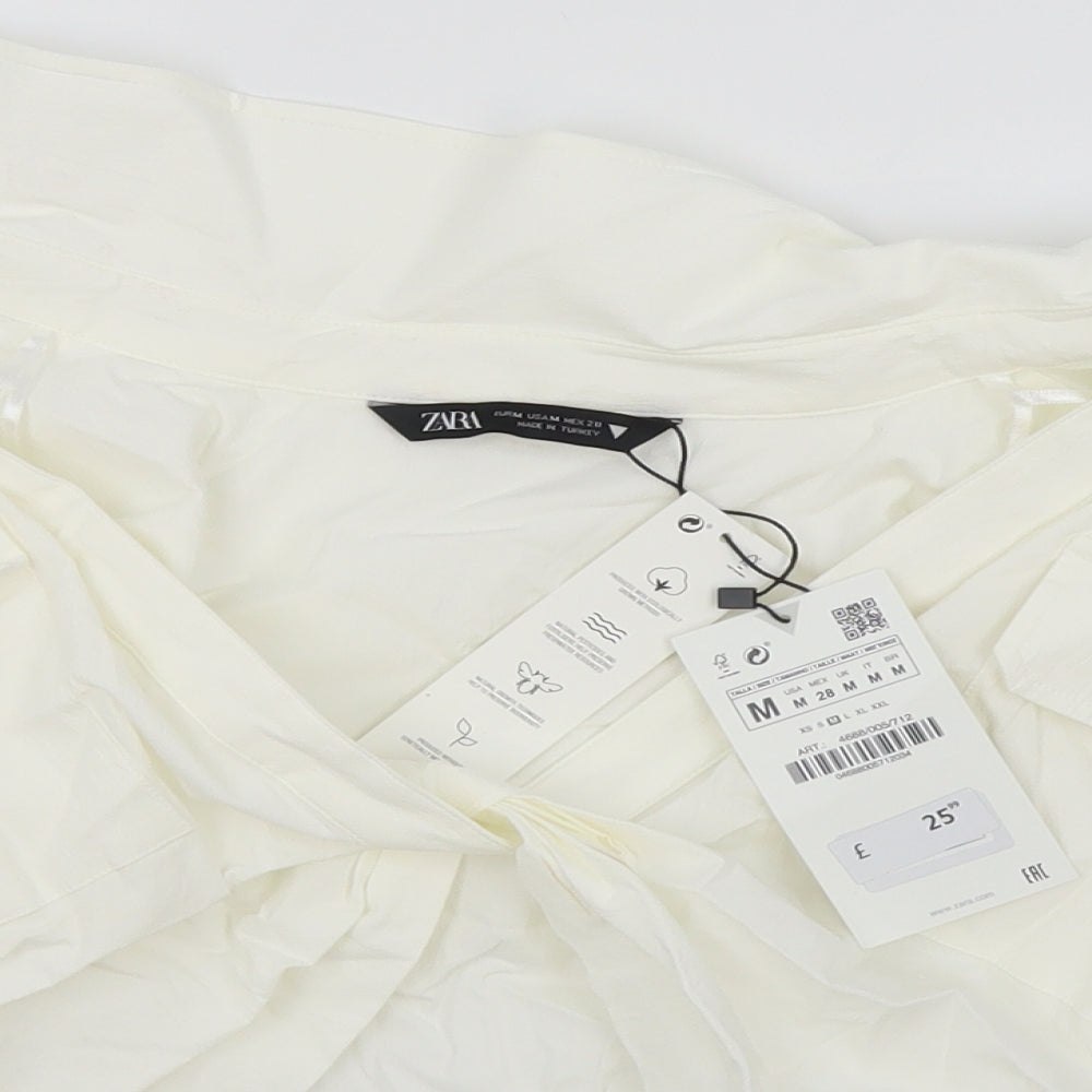Zara Womens Ivory Cotton Cropped T-Shirt Size M Collared - Brand New