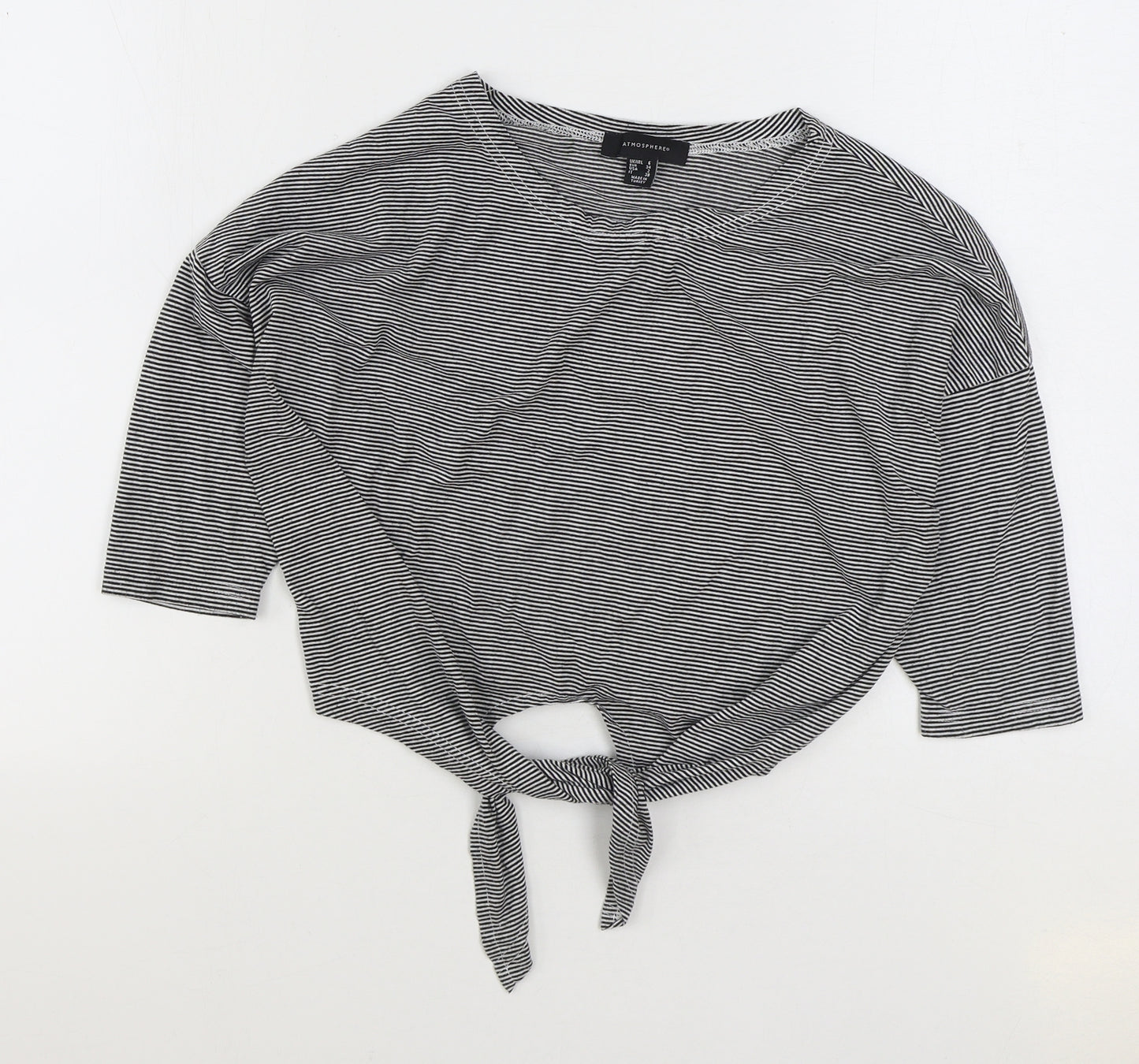 Atmopshere Womens Black Striped Cotton Basic T-Shirt Size 6 Round Neck