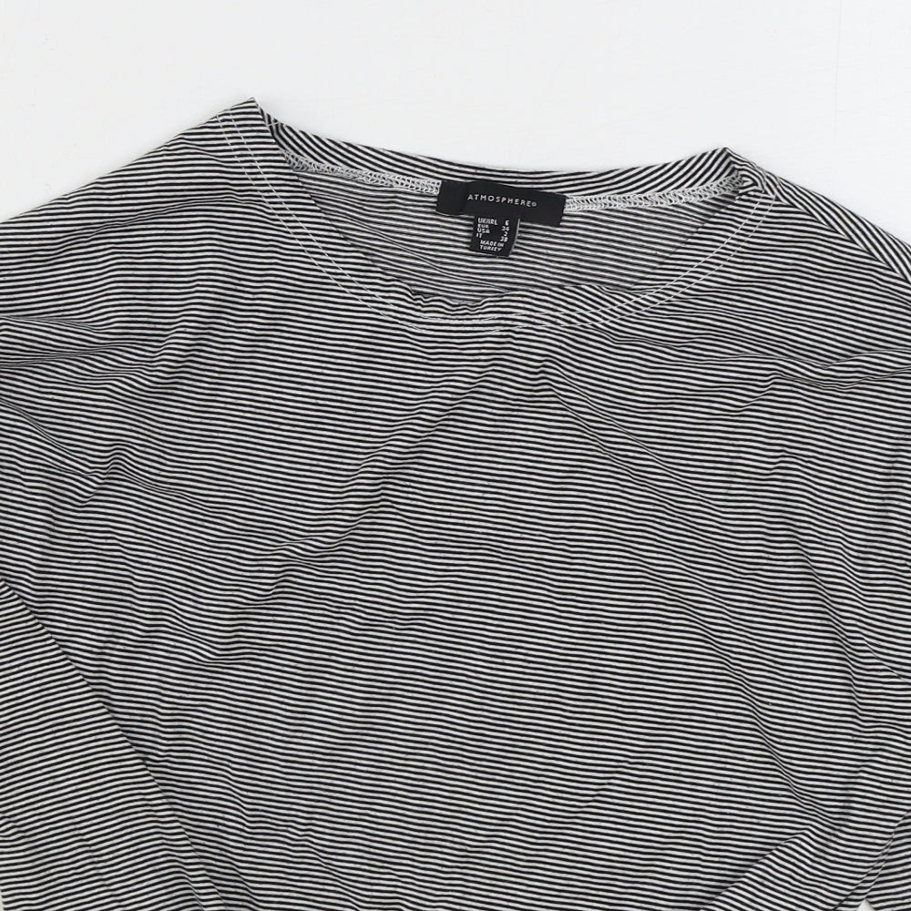Atmopshere Womens Black Striped Cotton Basic T-Shirt Size 6 Round Neck