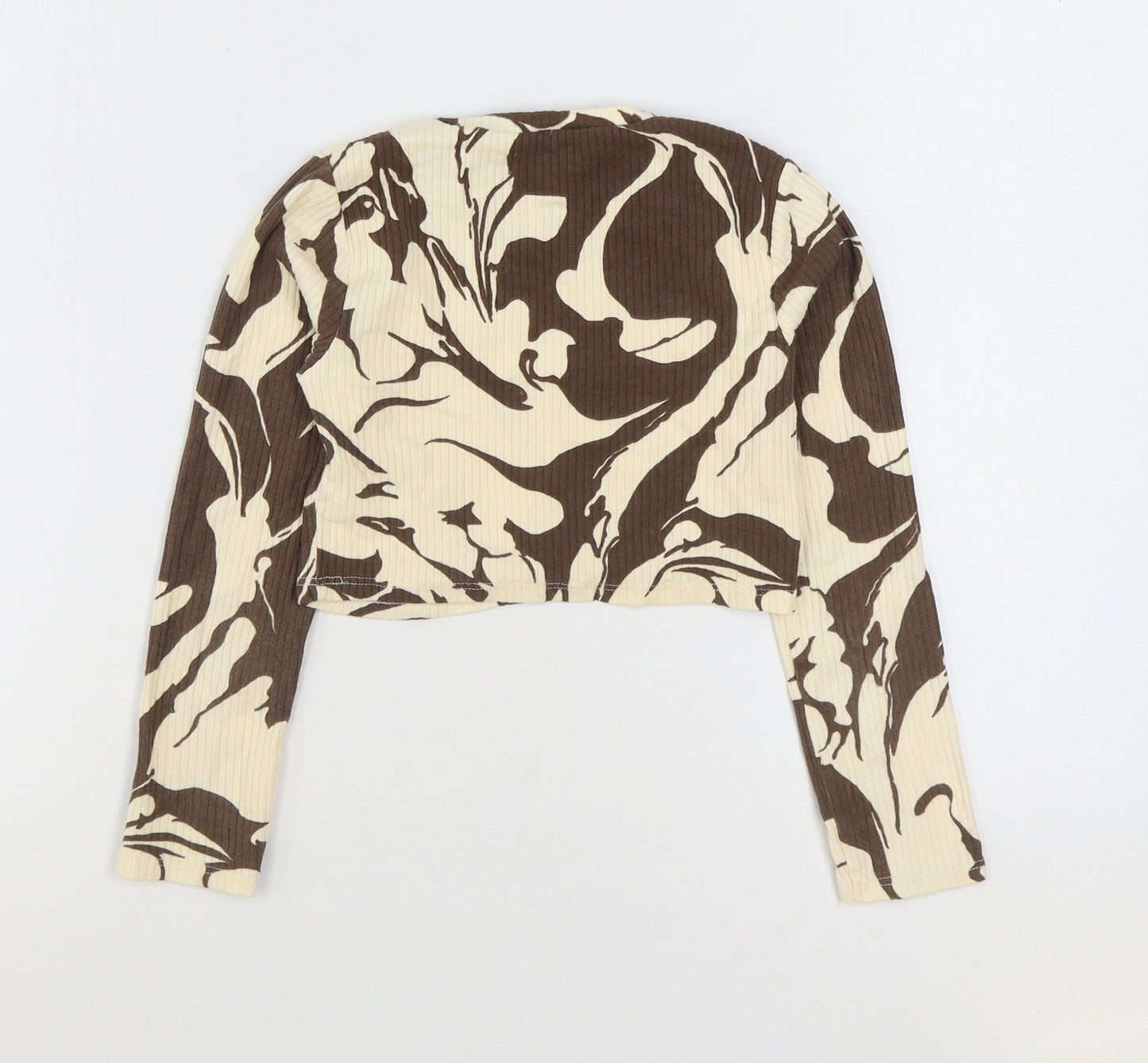 River Island Girls Brown Geometric Cotton Basic T-Shirt Size 7-8 Years Round Neck Pullover - Beautiful
