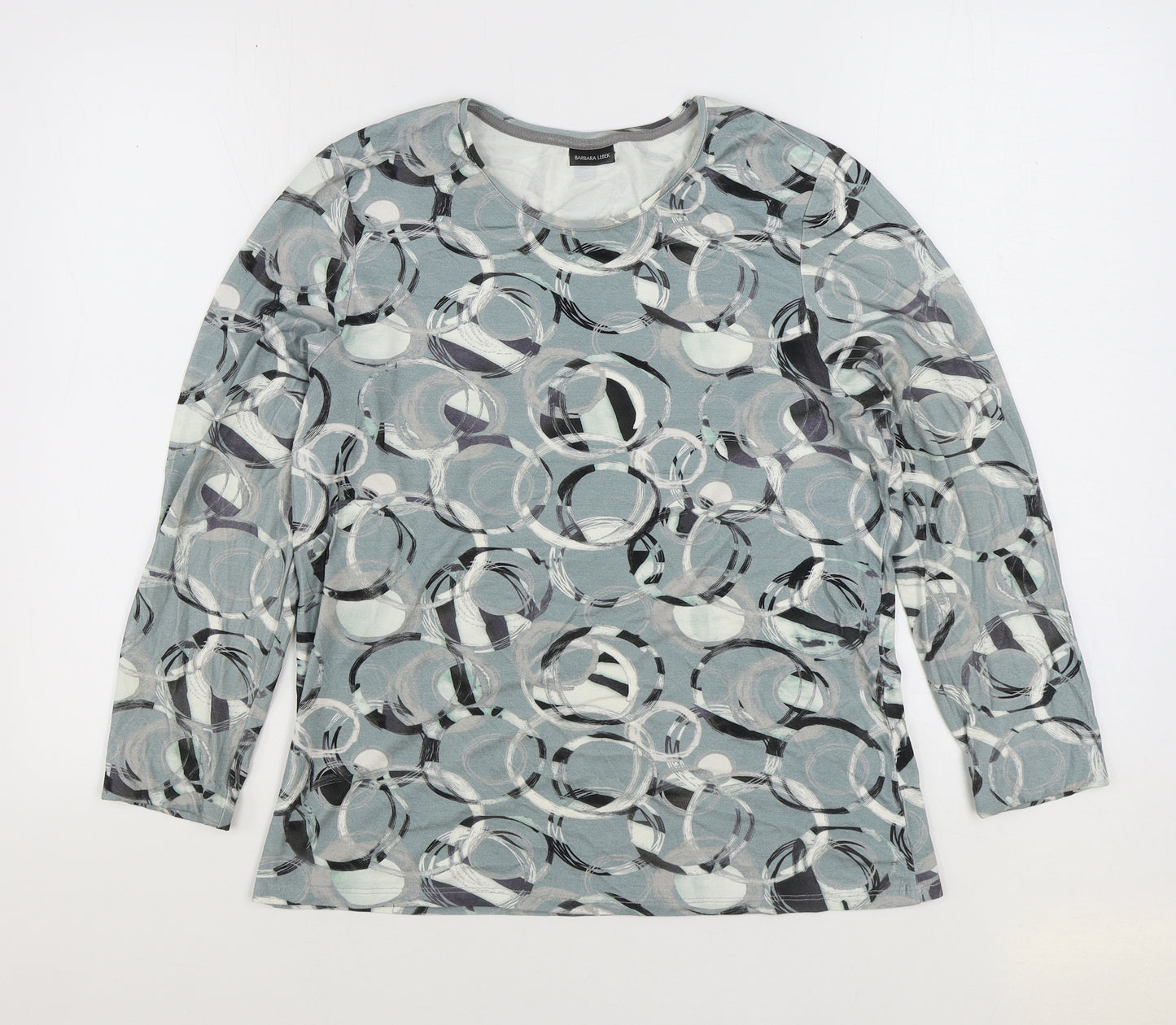 Barbara Lebek Womens Blue Geometric Cotton Basic T-Shirt Size M Round Neck