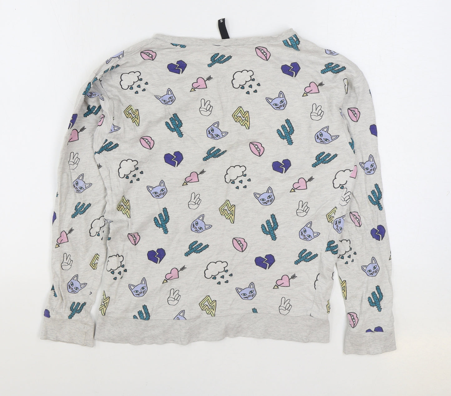 Divided by H&M Womens Multicoloured Geometric Cotton Pullover Sweatshirt Size S Pullover - Cat Heart Cactus