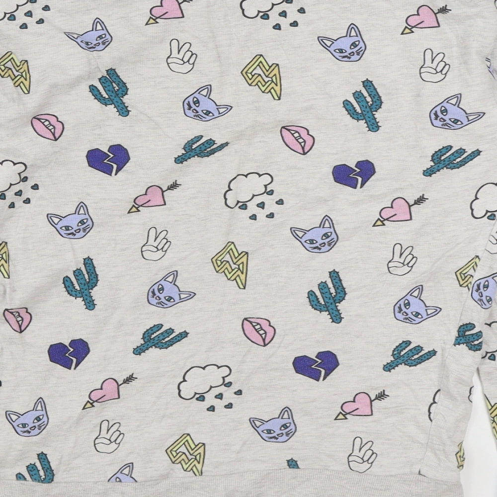 Divided by H&M Womens Multicoloured Geometric Cotton Pullover Sweatshirt Size S Pullover - Cat Heart Cactus