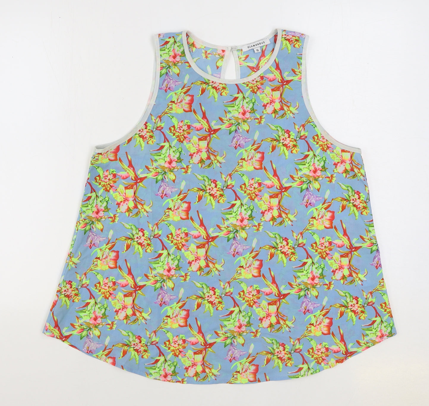 Glamorous Womens Multicoloured Floral Polyester Basic Tank Size 16 Round Neck