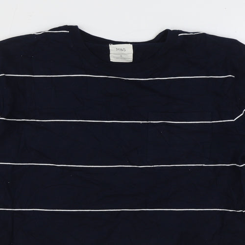 Marks and Spencer Mens Blue Striped Cotton Pullover Sweatshirt Size S
