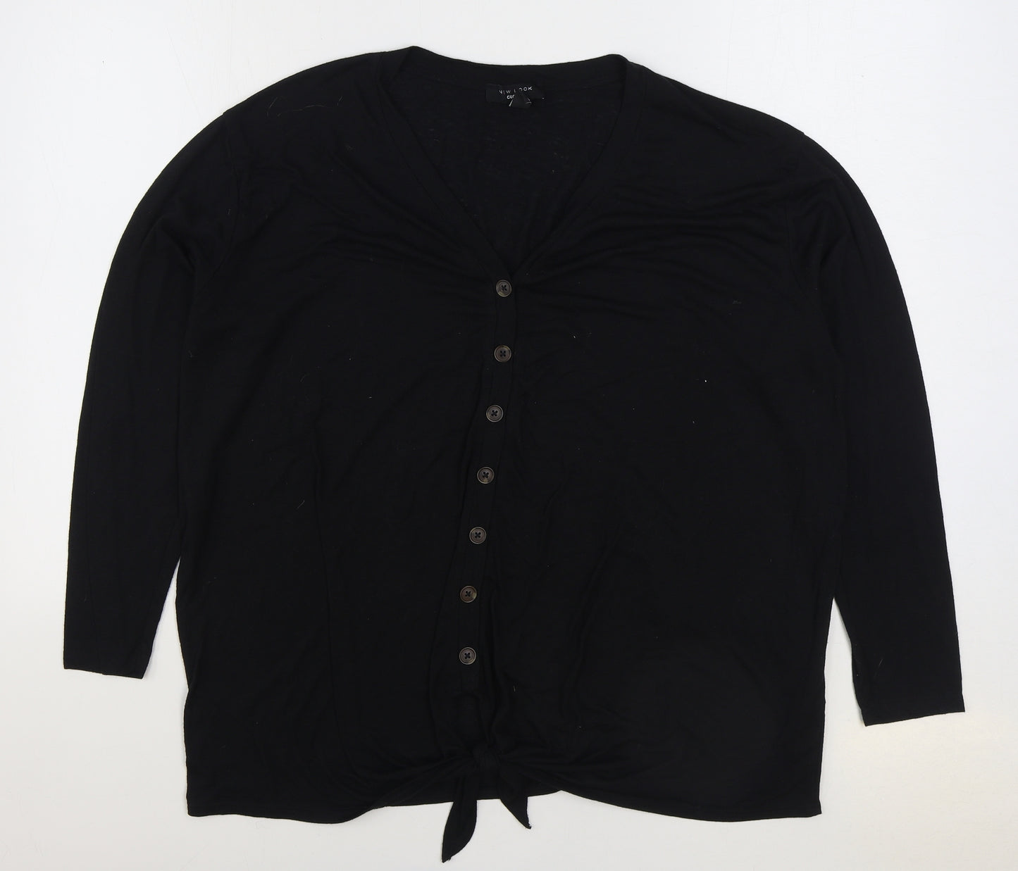 New Look Womens Black Cotton Basic T-Shirt Size 22 V-Neck