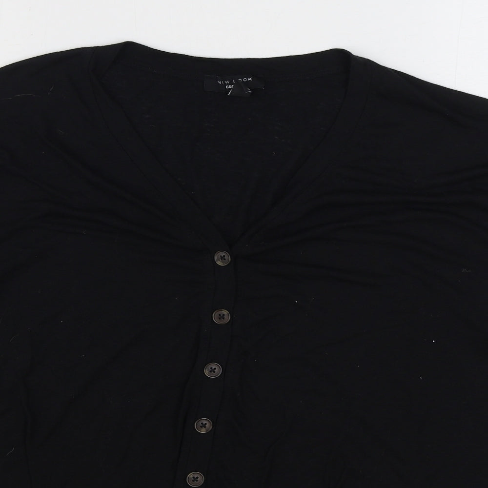 New Look Womens Black Cotton Basic T-Shirt Size 22 V-Neck