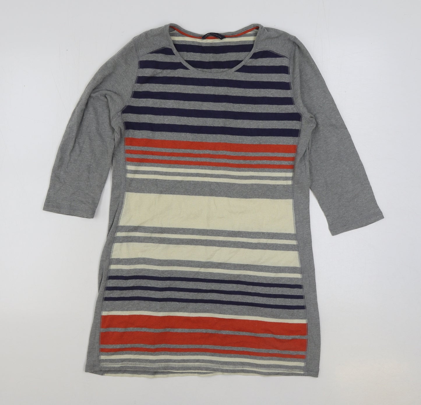 Marks and Spencer Womens Multicoloured Striped Cotton T-Shirt Dress Size 10 Round Neck Pullover