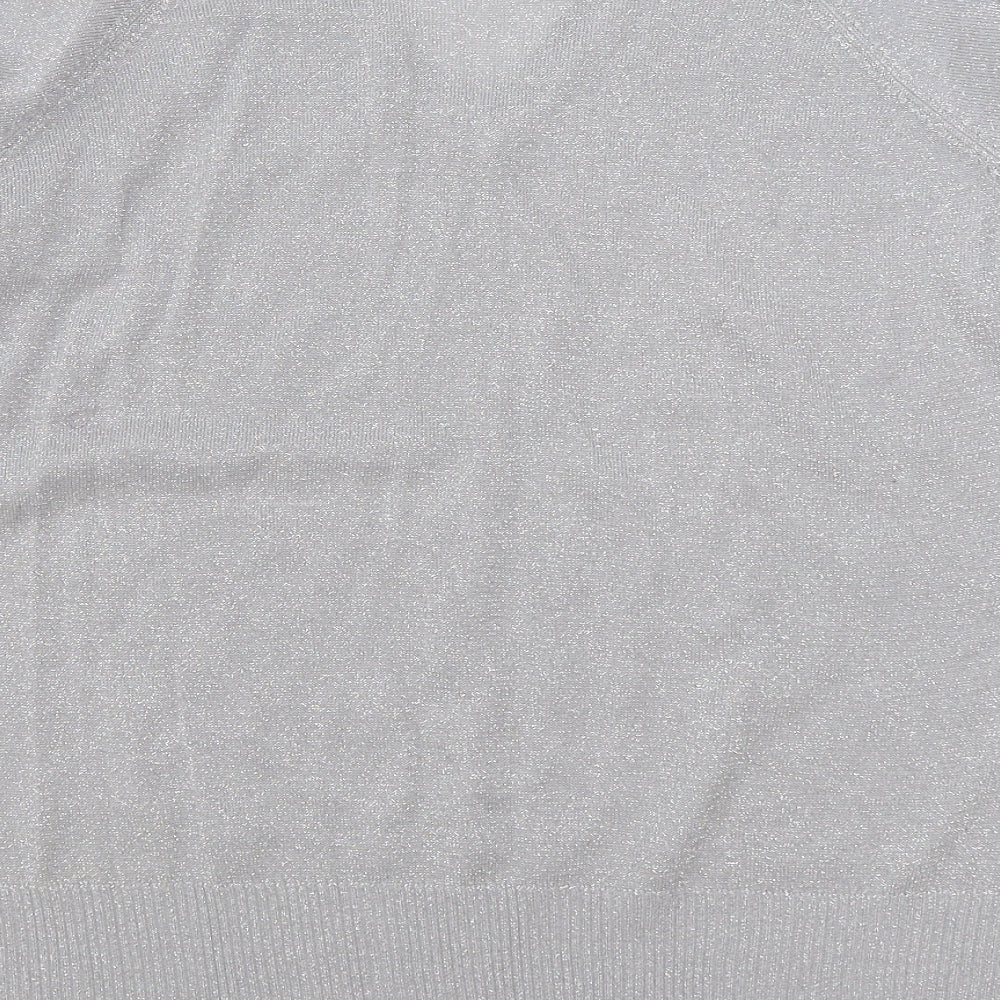 EWM Womens Silver V-Neck Acrylic Pullover Jumper Size L