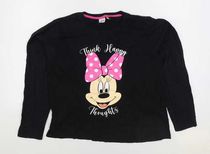 Disney Womens Black 100% Cotton Basic T-Shirt Size M Round Neck - Minnie Mouse