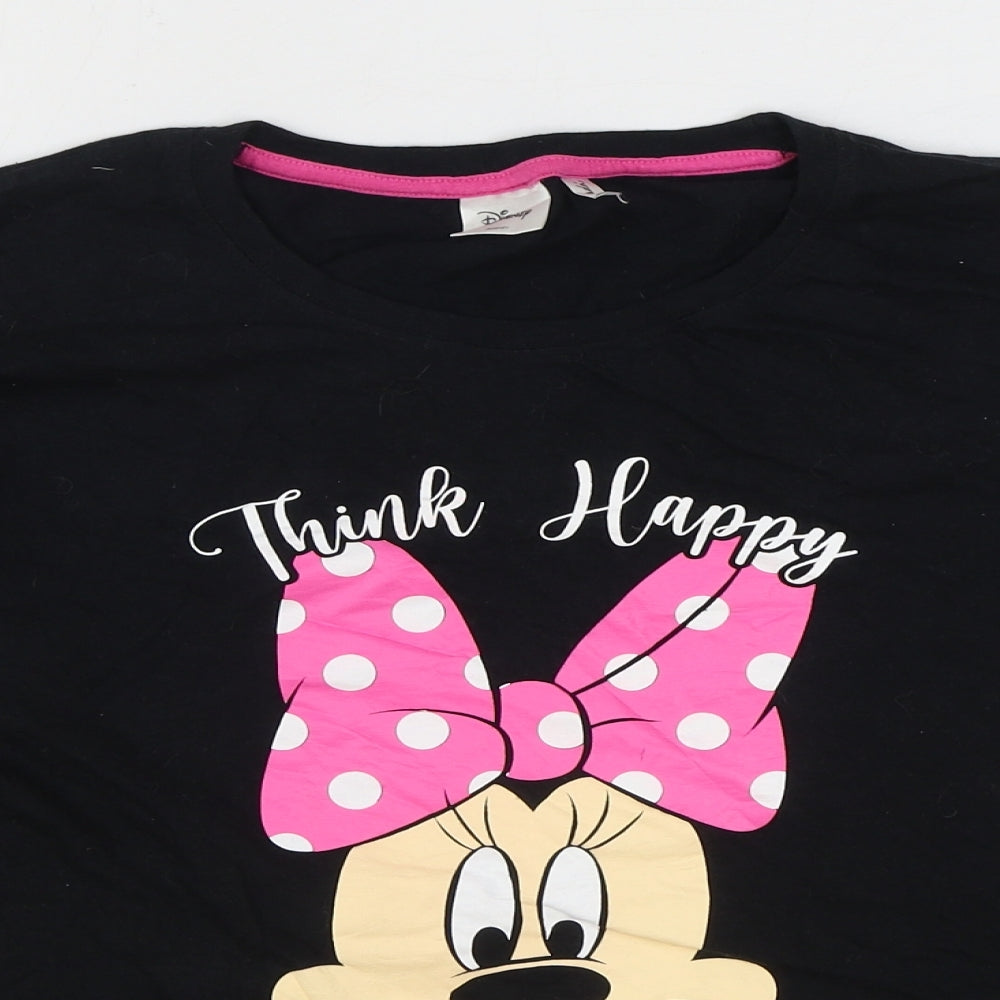 Disney Womens Black 100% Cotton Basic T-Shirt Size M Round Neck - Minnie Mouse