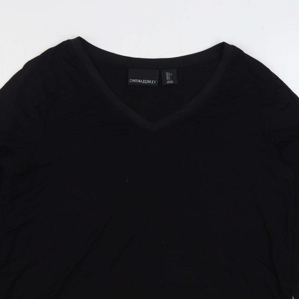 Cynthia Rowley Womens Black Cotton Basic T-Shirt Size L V-Neck