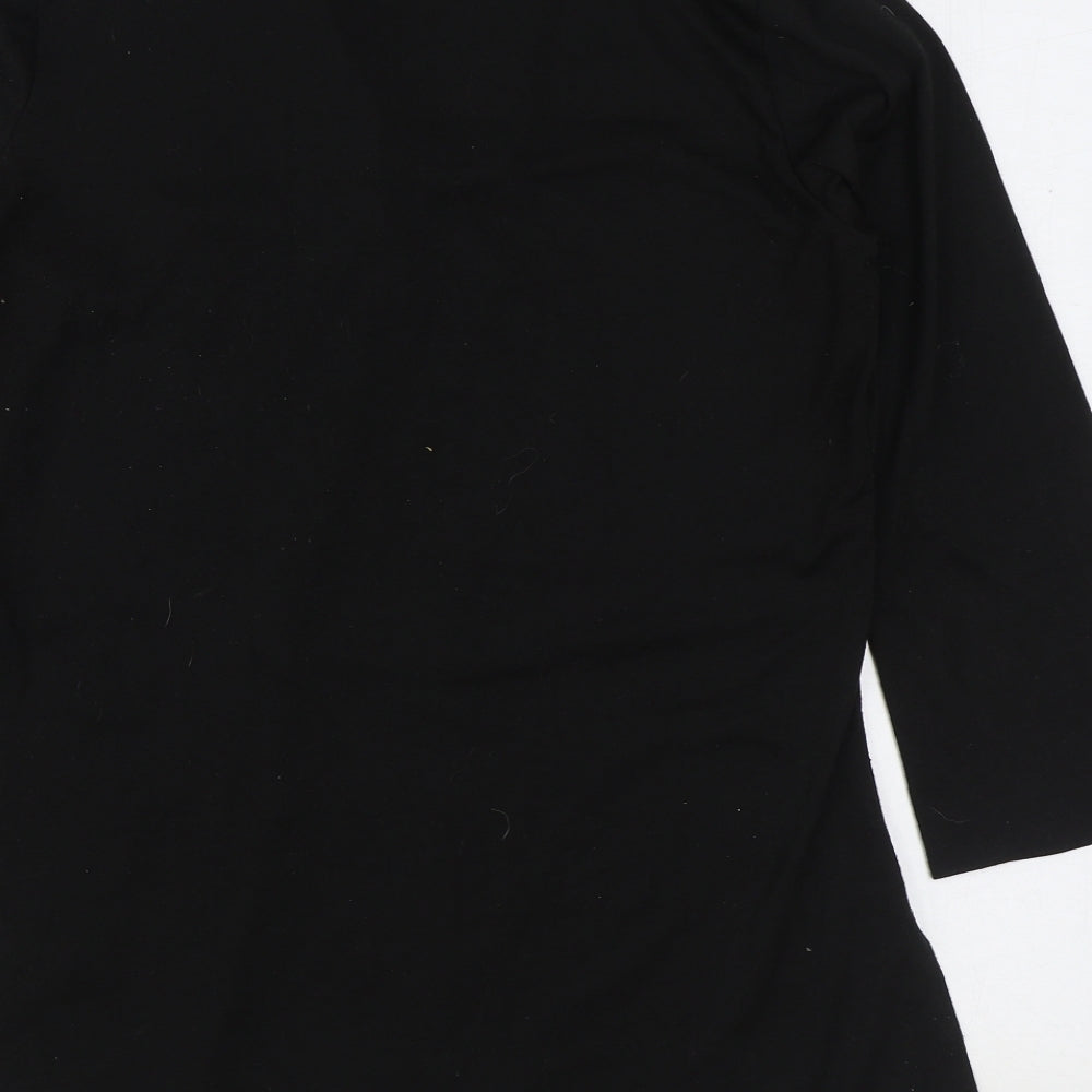 Eixioi Womens Black Cotton Basic T-Shirt Size L Henley