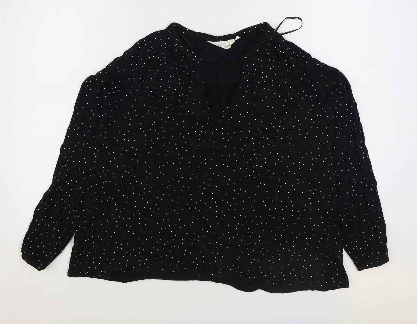 H&M Womens Black Polka Dot Cotton Basic T-Shirt Size M V-Neck