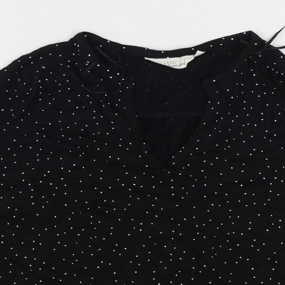 H&M Womens Black Polka Dot Cotton Basic T-Shirt Size M V-Neck