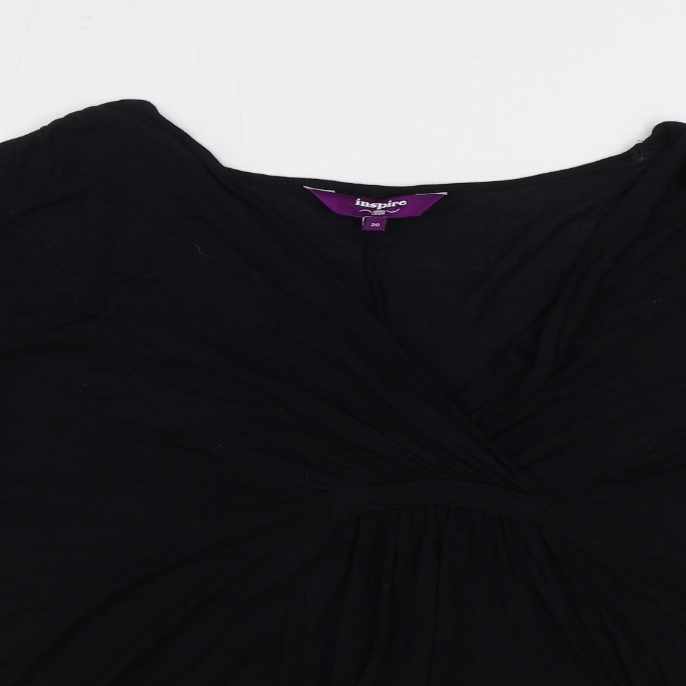 Inspire Womens Black Viscose Basic T-Shirt Size 20 V-Neck