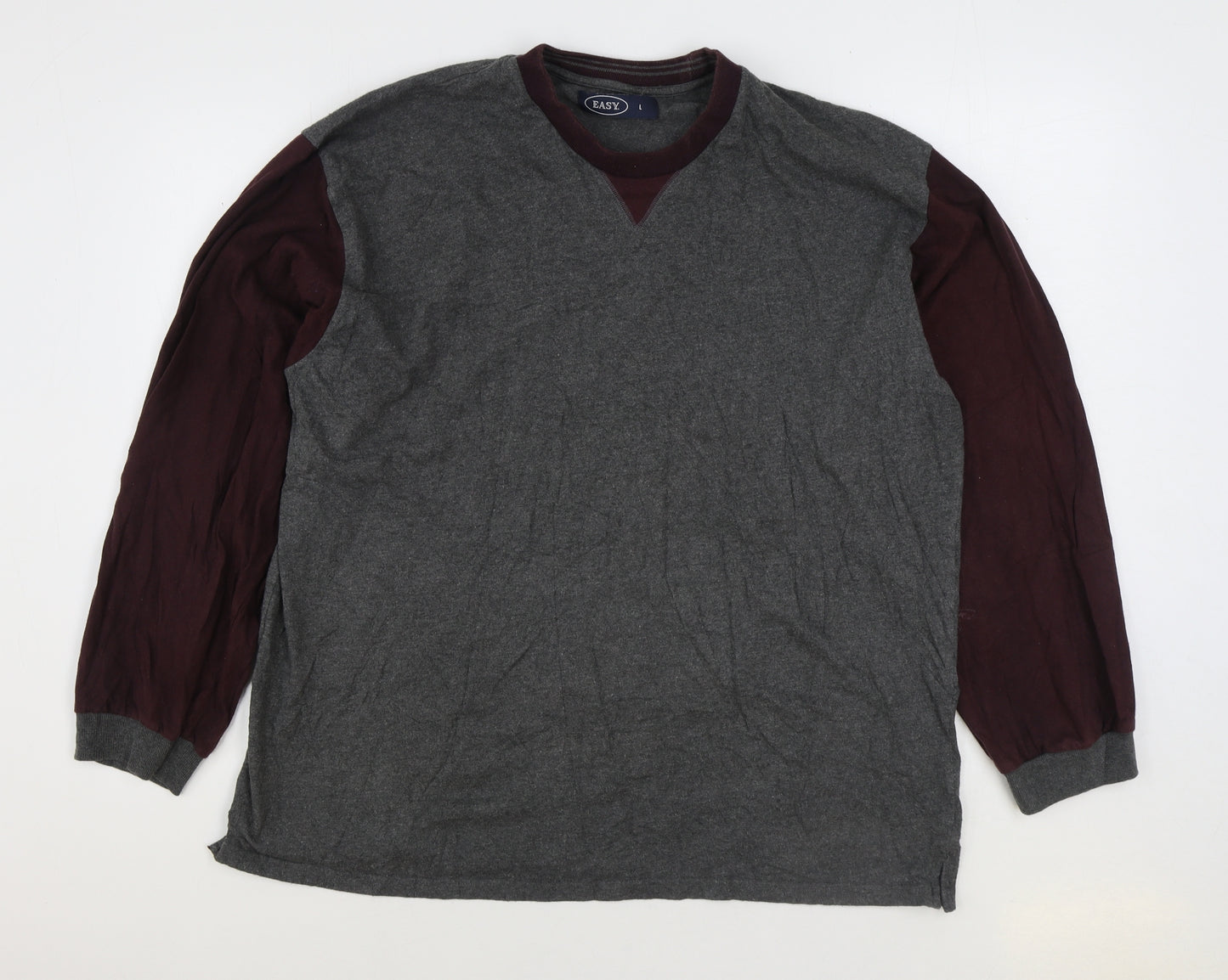 Easy Mens Grey Cotton Pullover Sweatshirt Size L - Colour Block
