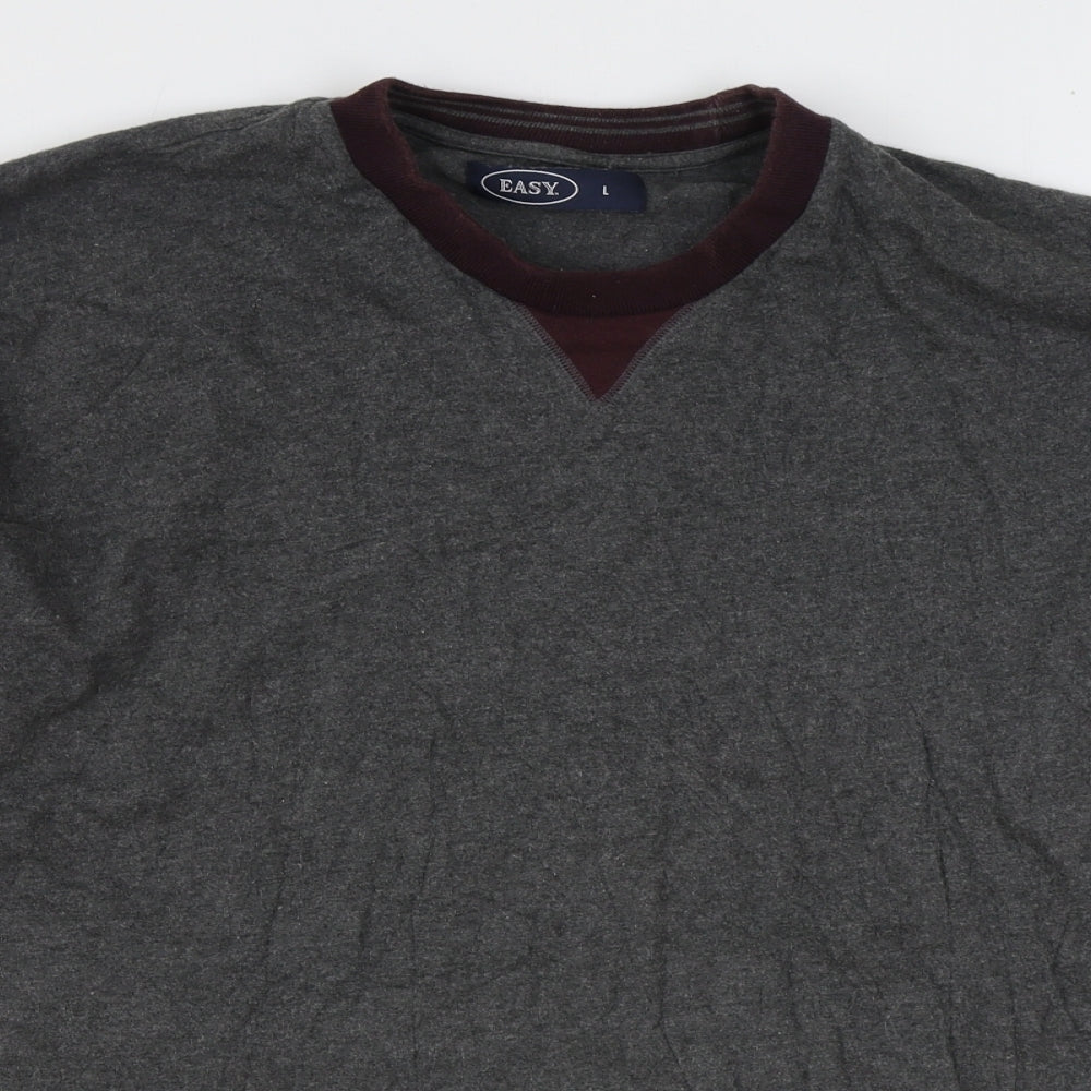 Easy Mens Grey Cotton Pullover Sweatshirt Size L - Colour Block