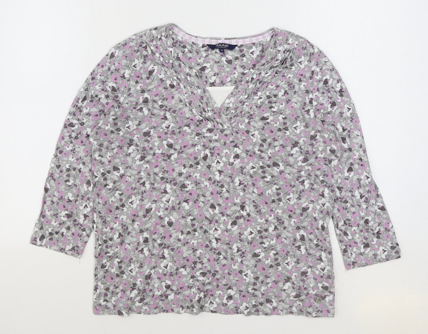 Maine Womens Multicoloured Floral Cotton Basic T-Shirt Size 16 V-Neck