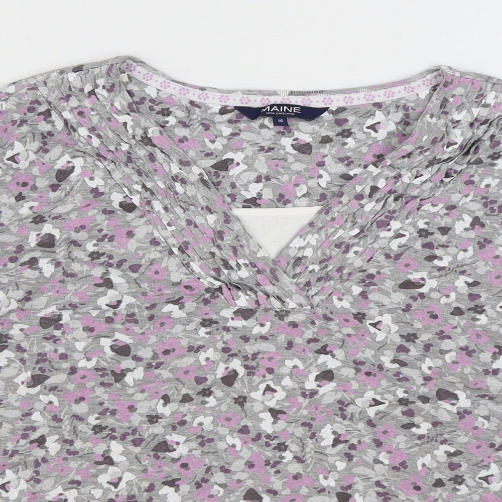 Maine Womens Multicoloured Floral Cotton Basic T-Shirt Size 16 V-Neck