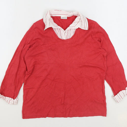 Damart Womens Red Cotton Basic Blouse Size S Collared