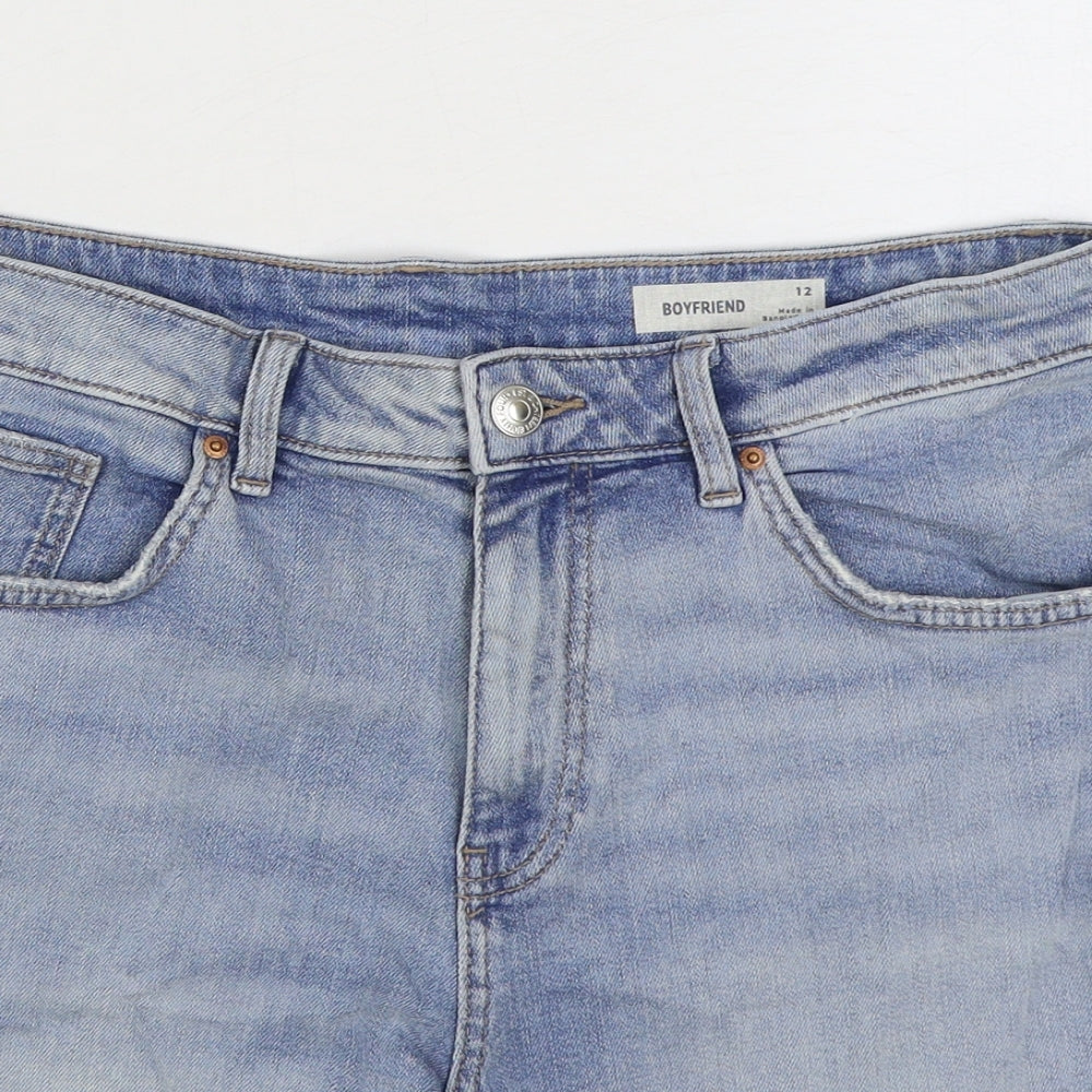 Marks and Spencer Womens Blue Cotton Boyfriend Shorts Size 12 L4 in Regular Zip