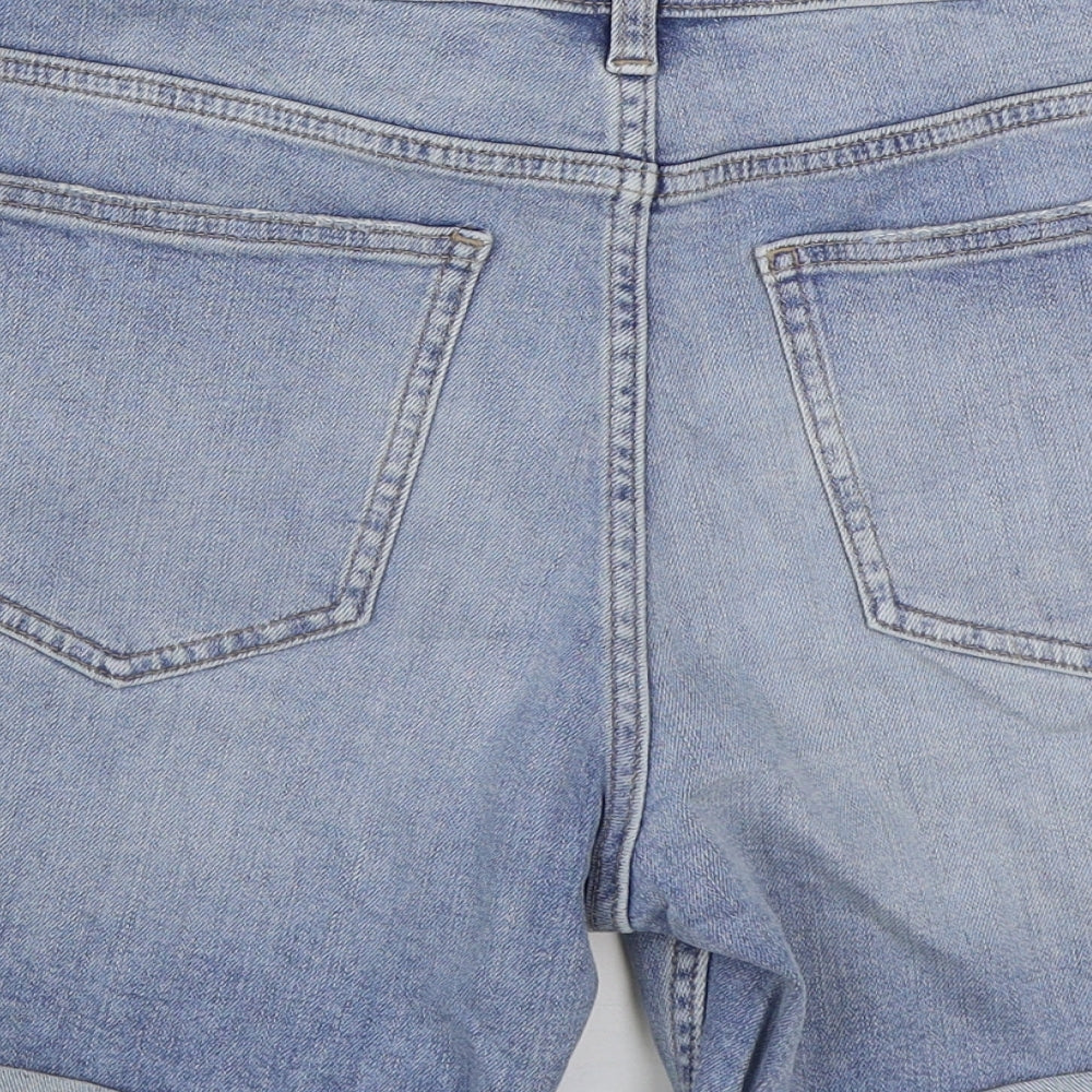 Marks and Spencer Womens Blue Cotton Boyfriend Shorts Size 12 L4 in Regular Zip