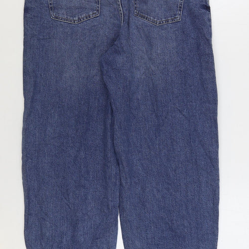 Marks and Spencer Womens Blue Cotton Tapered Jeans Size 14 L28 in Regular Zip - Balloon