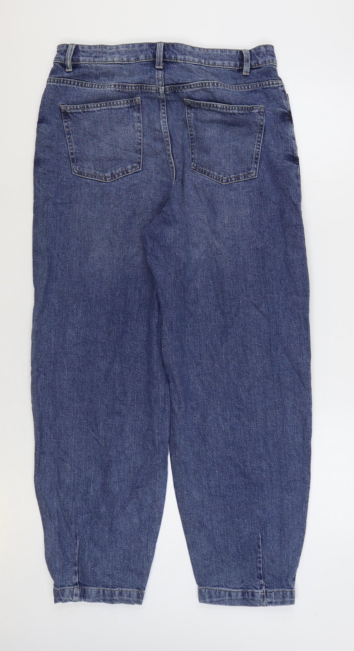 Marks and Spencer Womens Blue Cotton Tapered Jeans Size 14 L28 in Regular Zip - Balloon