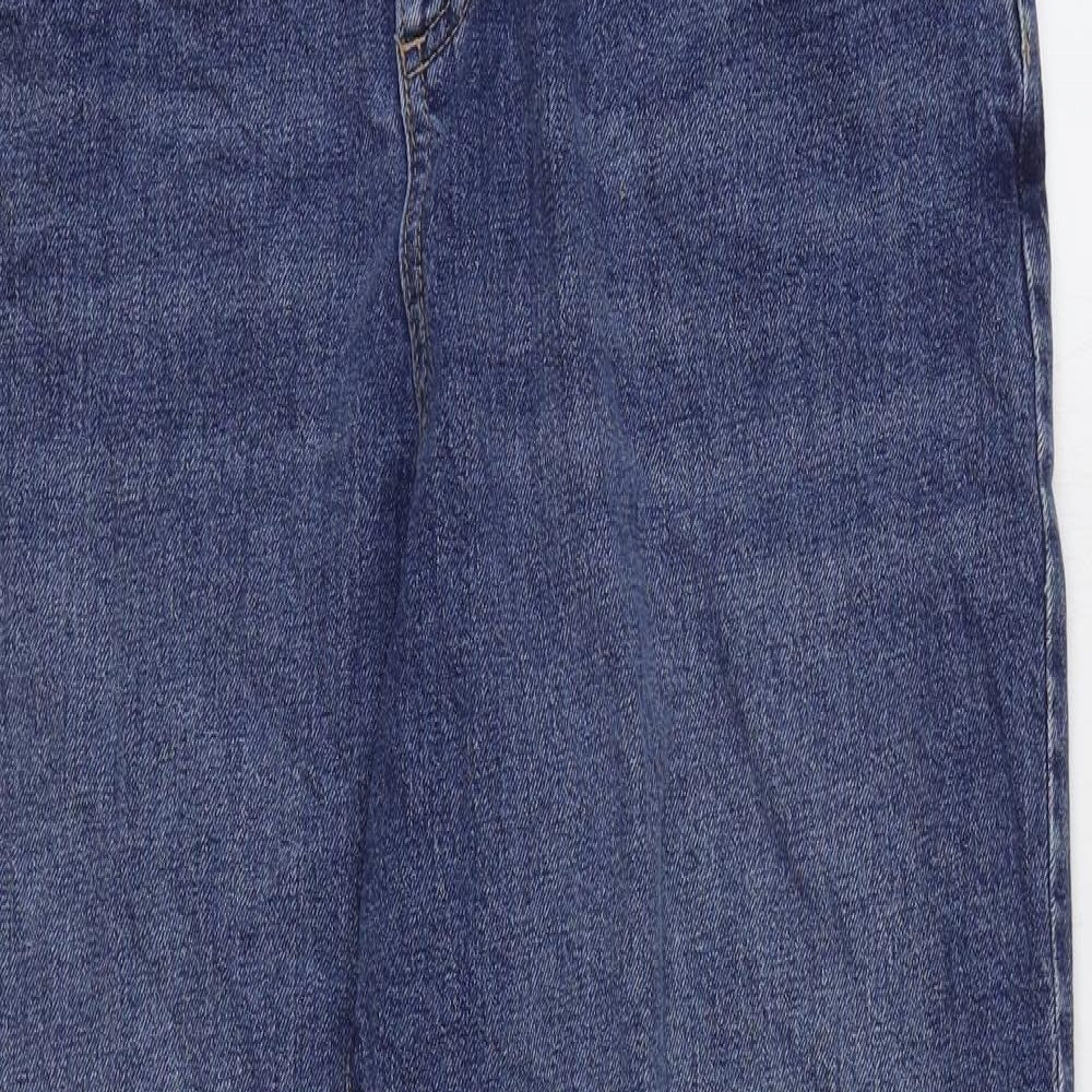 Marks and Spencer Womens Blue Cotton Tapered Jeans Size 14 L28 in Regular Zip - Balloon