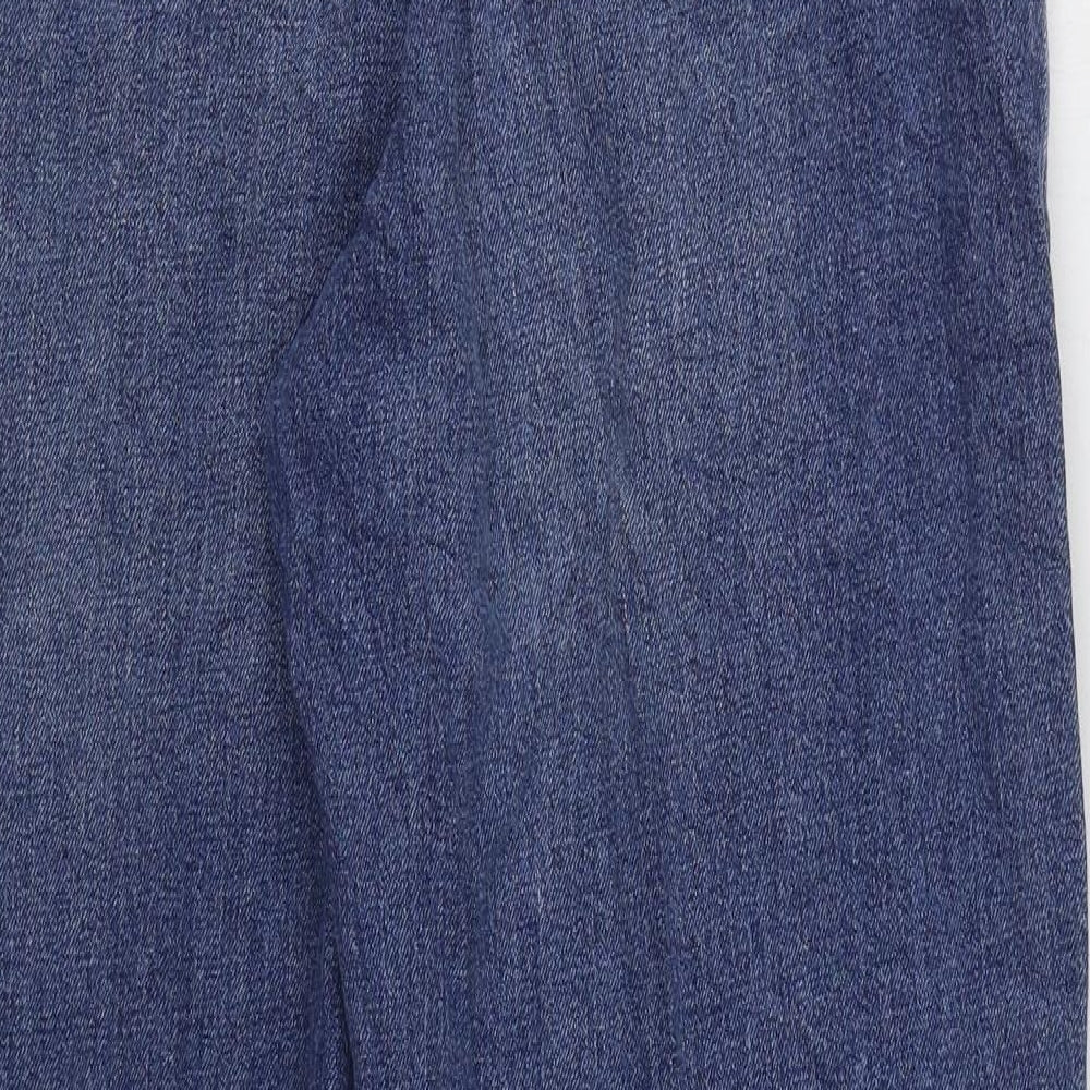 Marks and Spencer Womens Blue Cotton Tapered Jeans Size 14 L28 in Regular Zip - Balloon