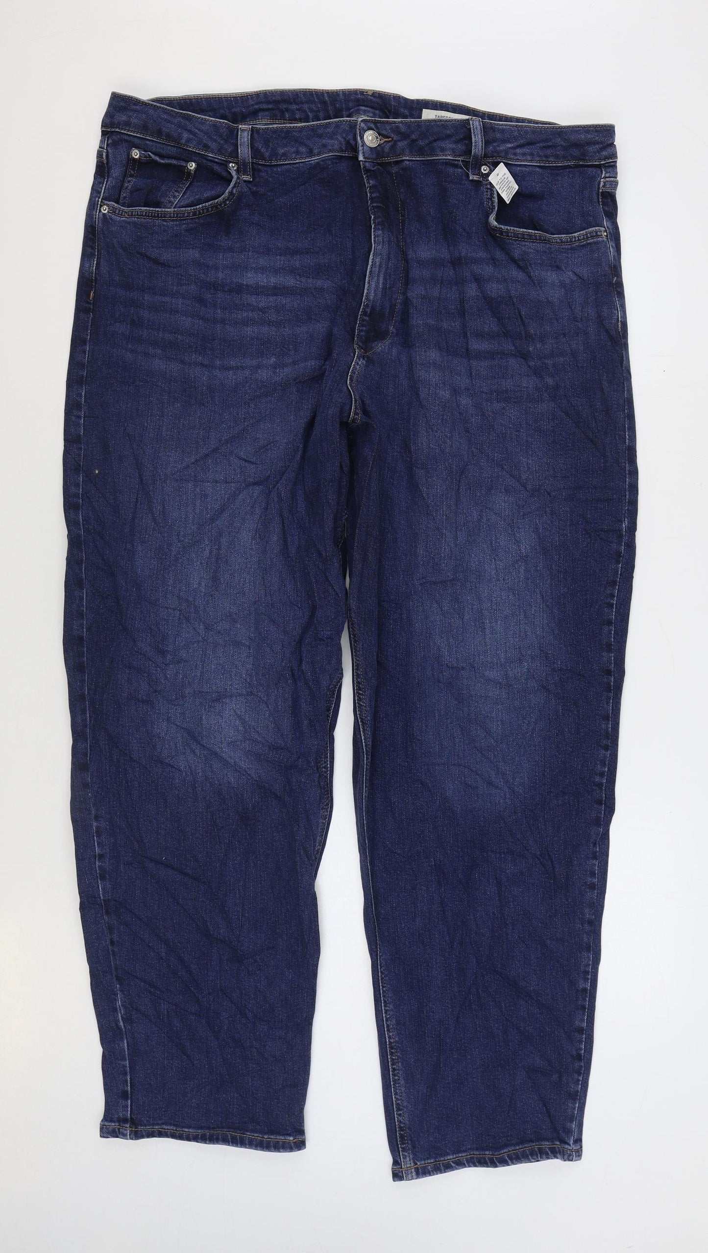 Marks and Spencer Womens Blue Cotton Tapered Jeans Size 24 L31 in Regular Zip