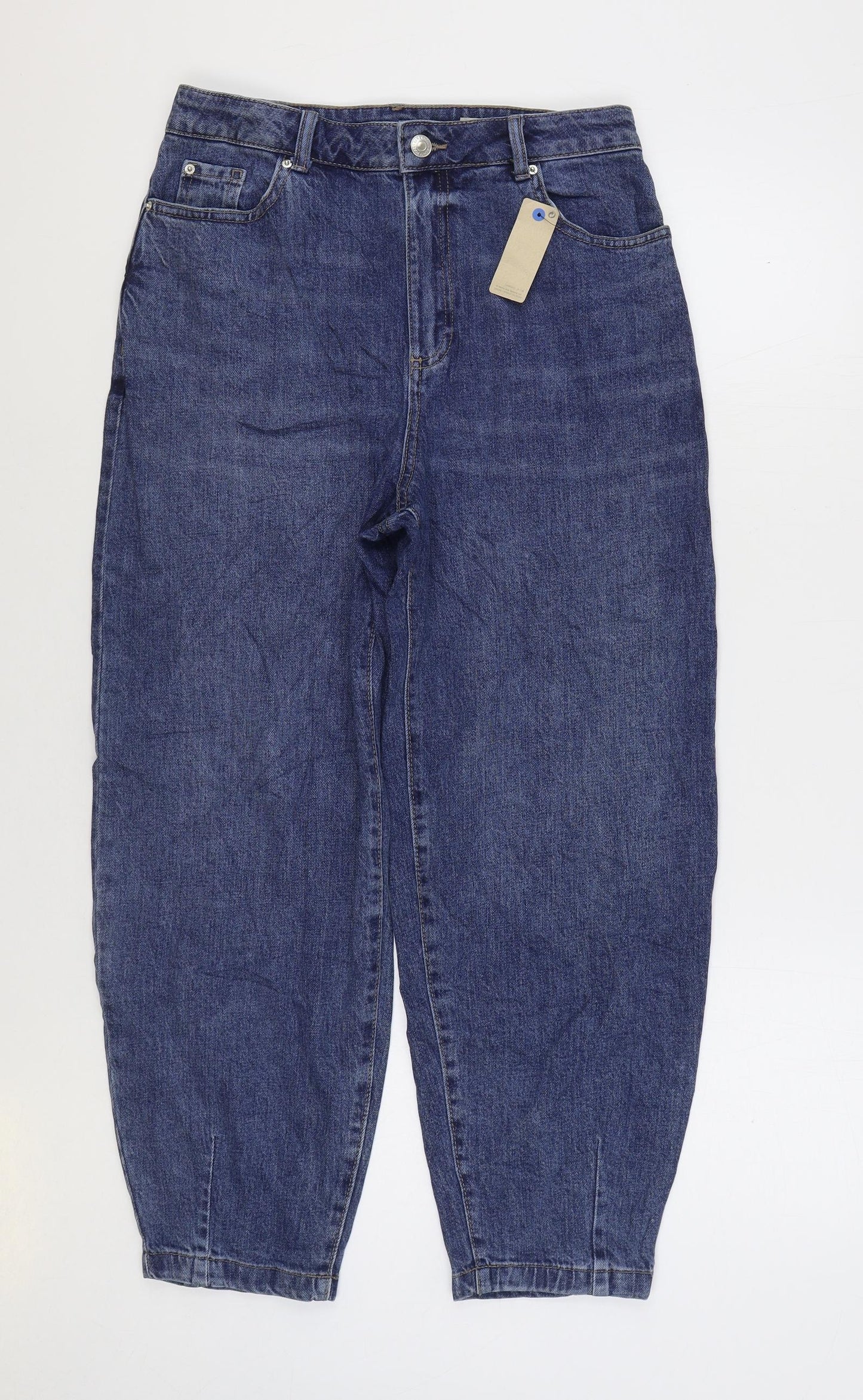 Marks and Spencer Womens Blue Cotton Tapered Jeans Size 10 L26 in Slim Zip - Balloon
