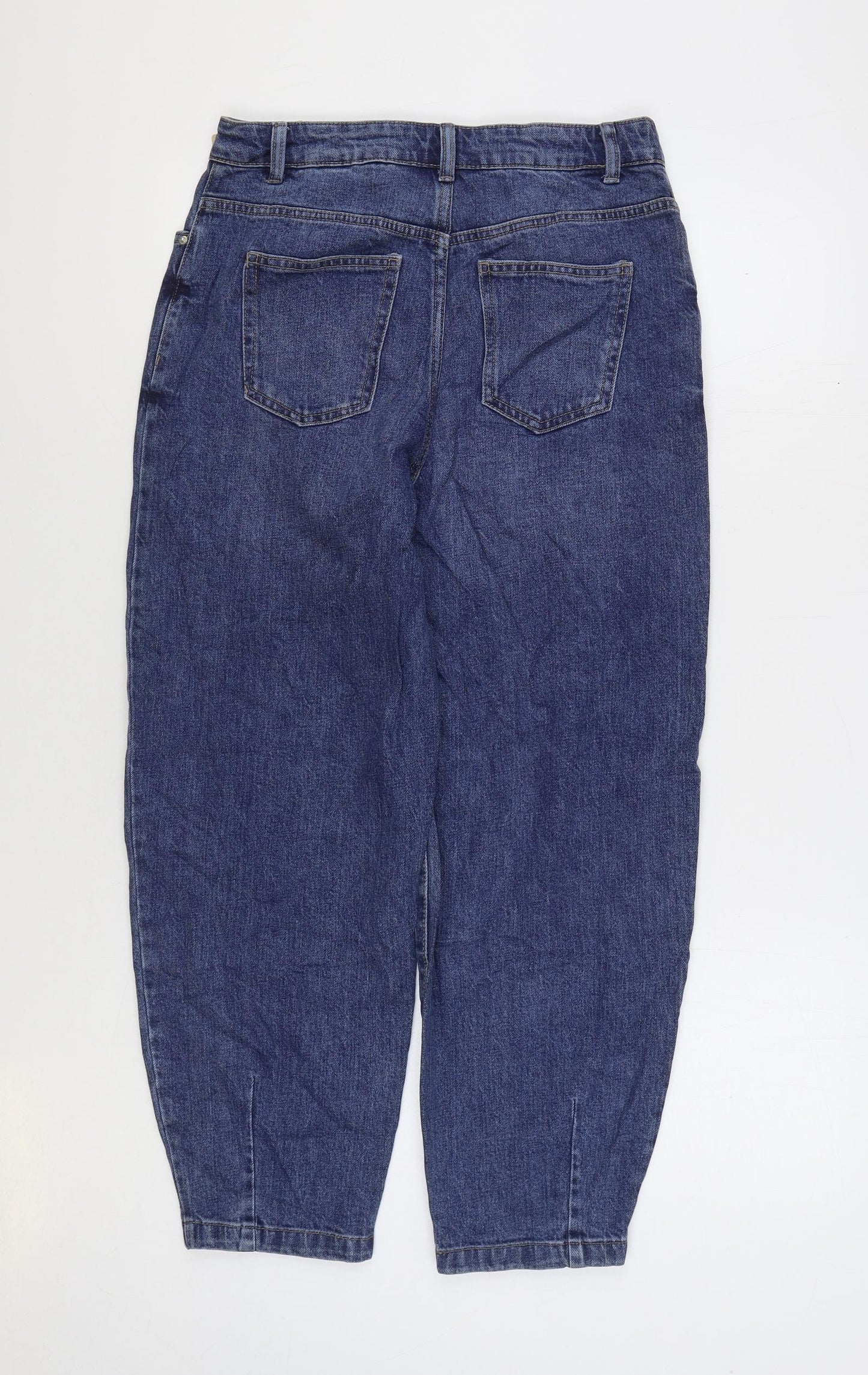 Marks and Spencer Womens Blue Cotton Tapered Jeans Size 10 L26 in Slim Zip - Balloon