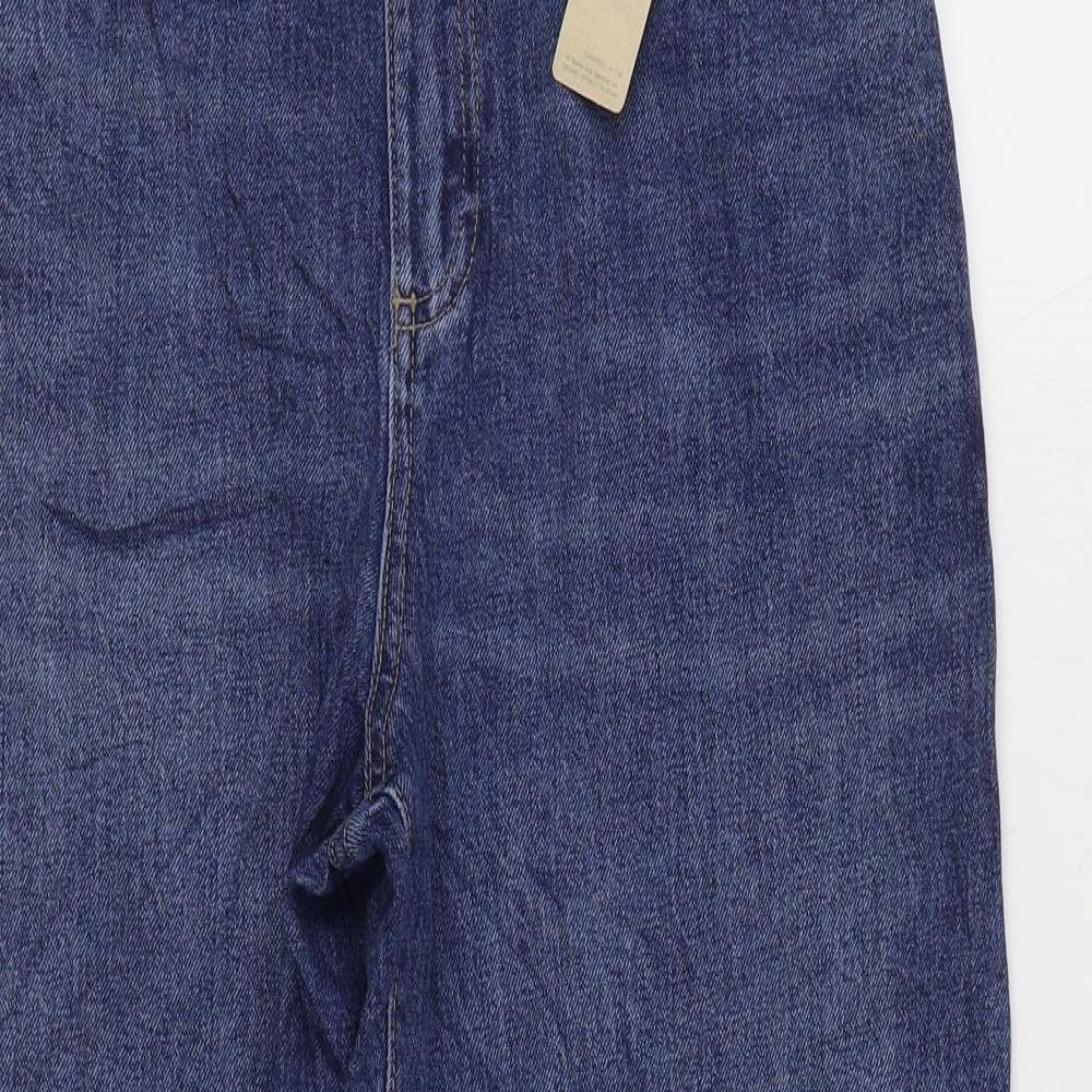 Marks and Spencer Womens Blue Cotton Tapered Jeans Size 10 L26 in Slim Zip - Balloon