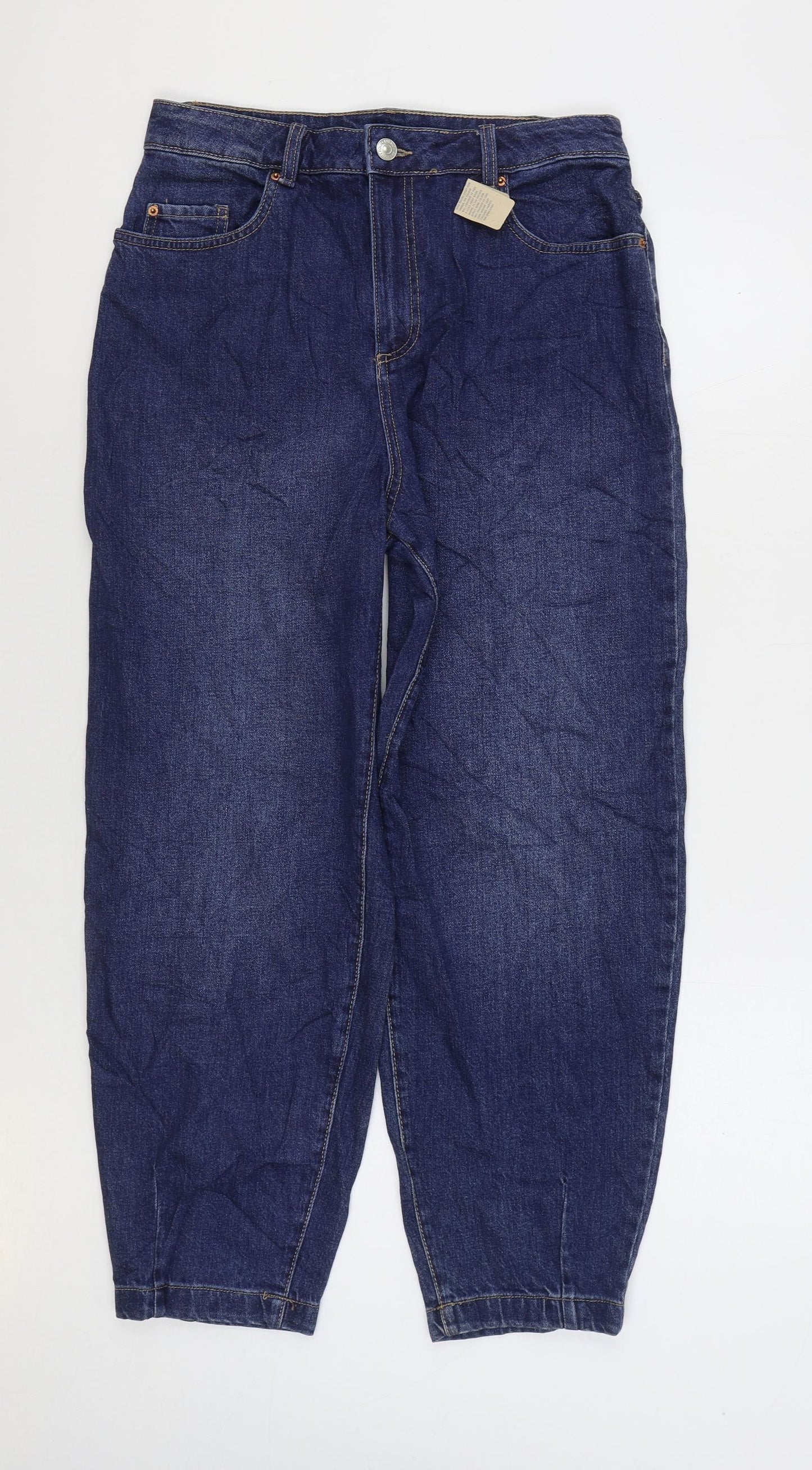Marks and Spencer Womens Blue Cotton Tapered Jeans Size 12 L27 in Slim Zip - Balloon