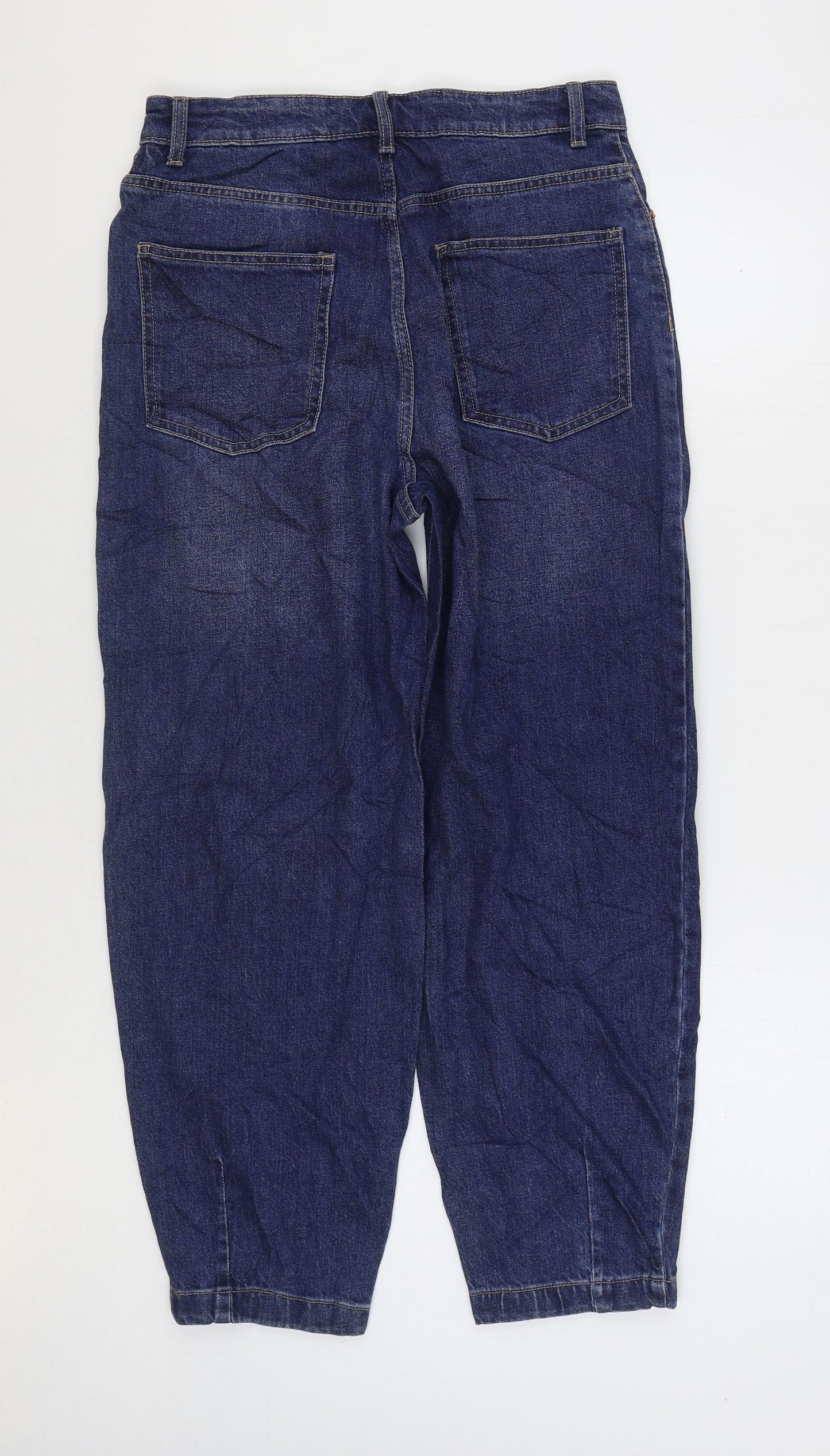 Marks and Spencer Womens Blue Cotton Tapered Jeans Size 12 L27 in Slim Zip - Balloon