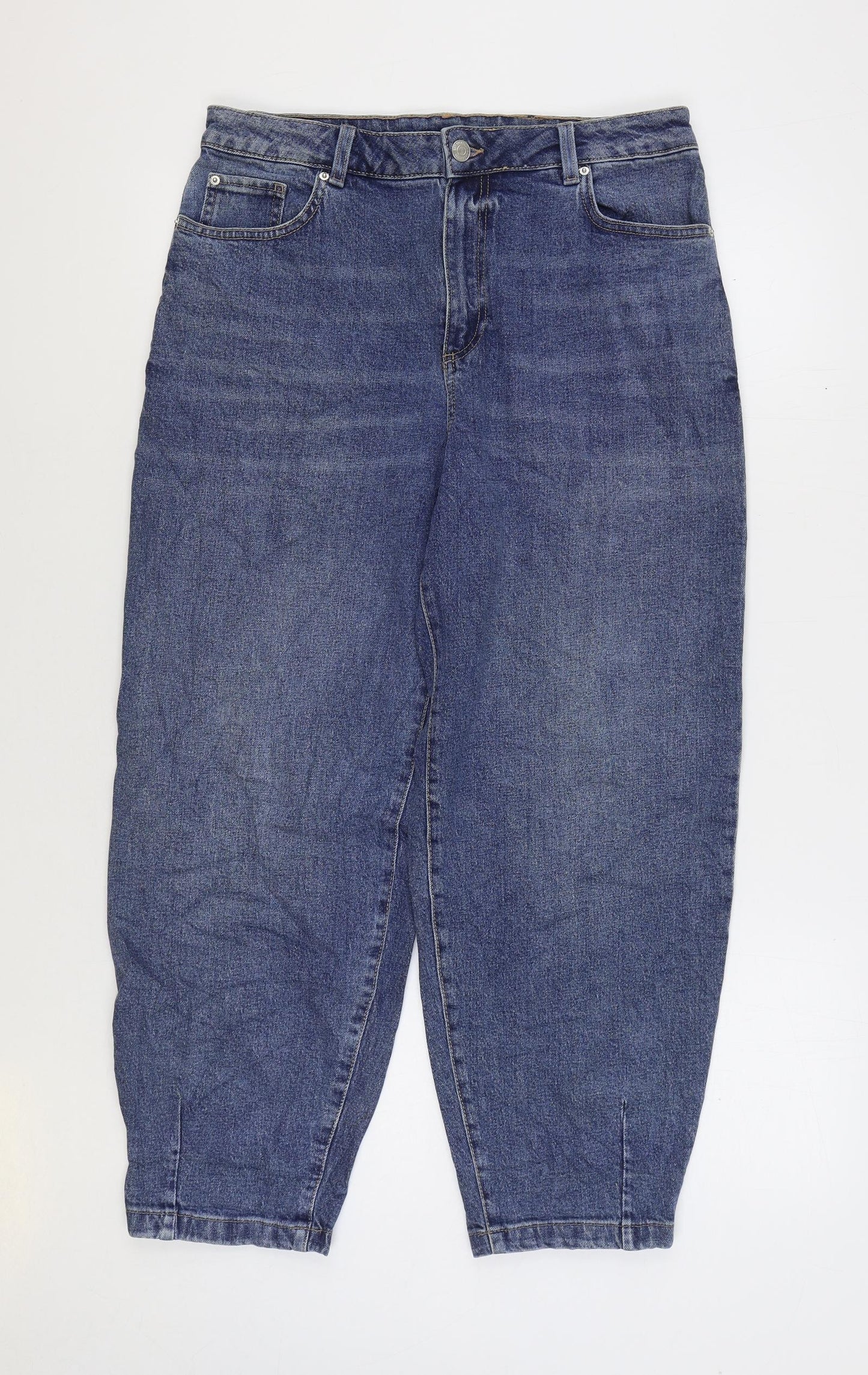 Marks and Spencer Womens Blue Cotton Tapered Jeans Size 14 L28 in Slim Zip - Balloon