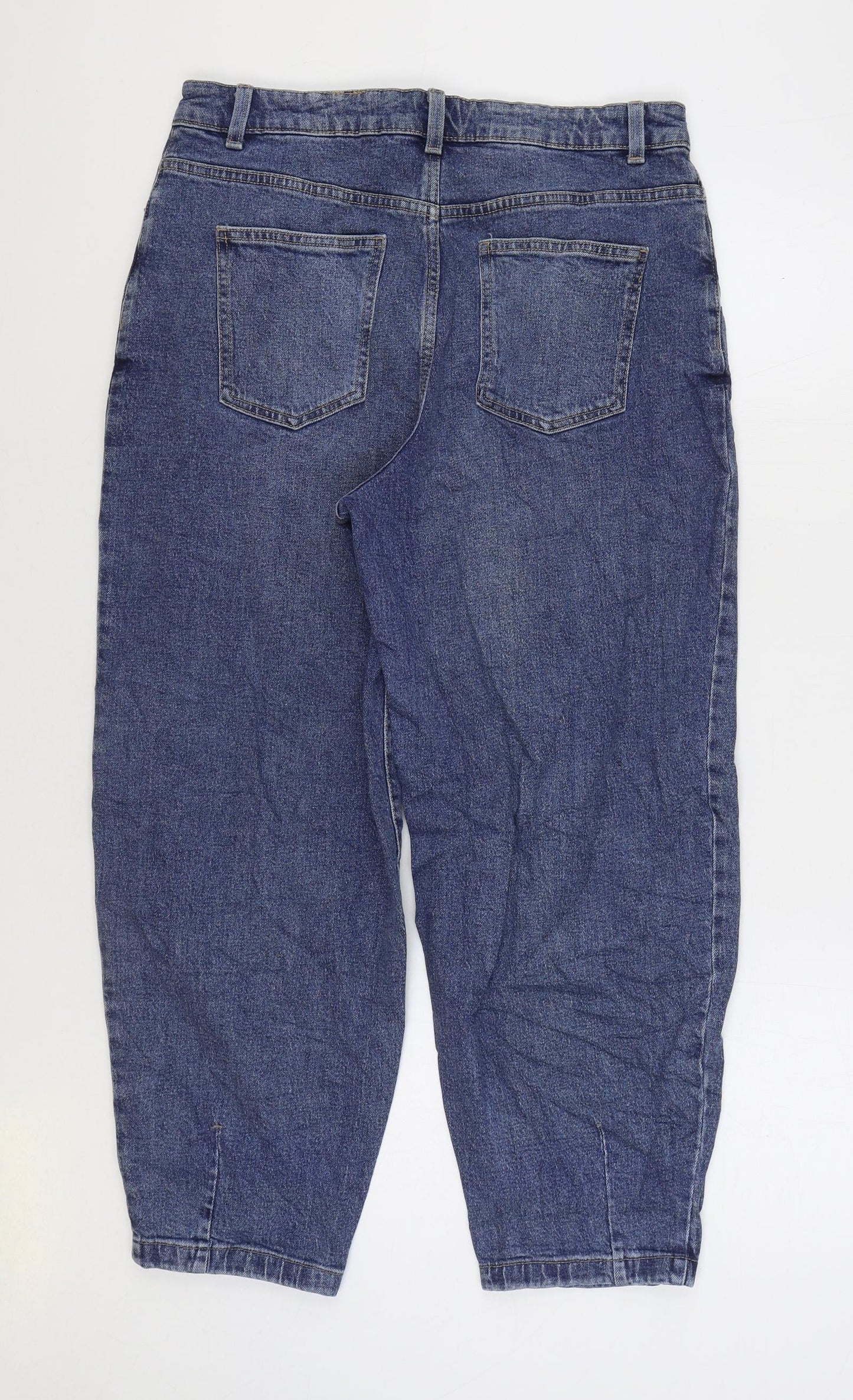 Marks and Spencer Womens Blue Cotton Tapered Jeans Size 14 L28 in Slim Zip - Balloon