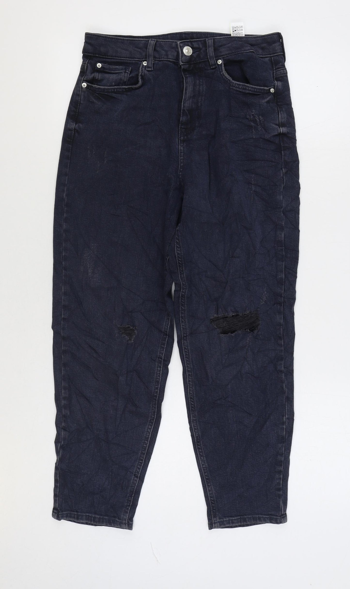 Marks and Spencer Womens Black Cotton Mom Jeans Size 10 L25 in Regular Zip