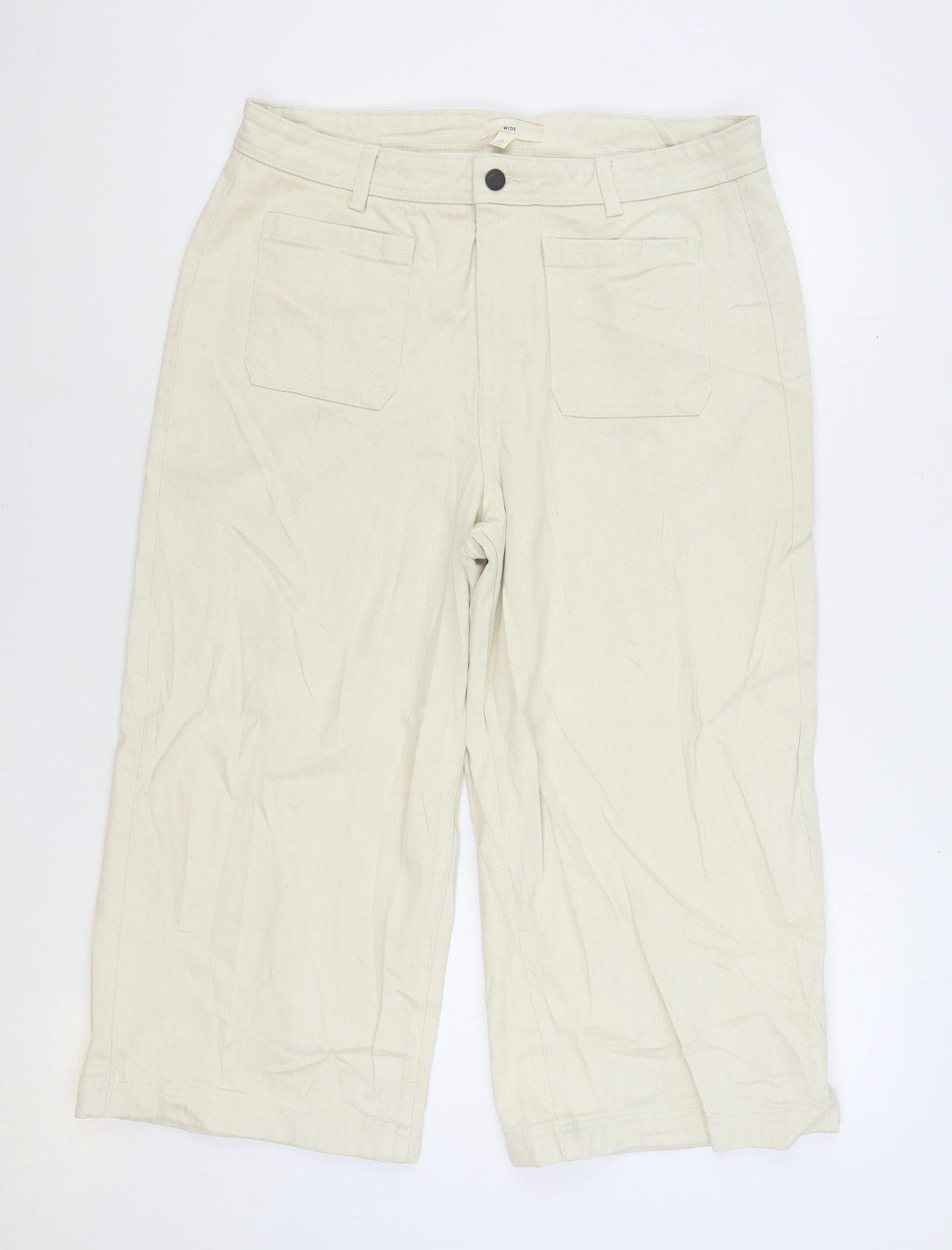 Marks and Spencer Womens Beige Cotton Wide-Leg Jeans Size 16 L22 in Regular Zip