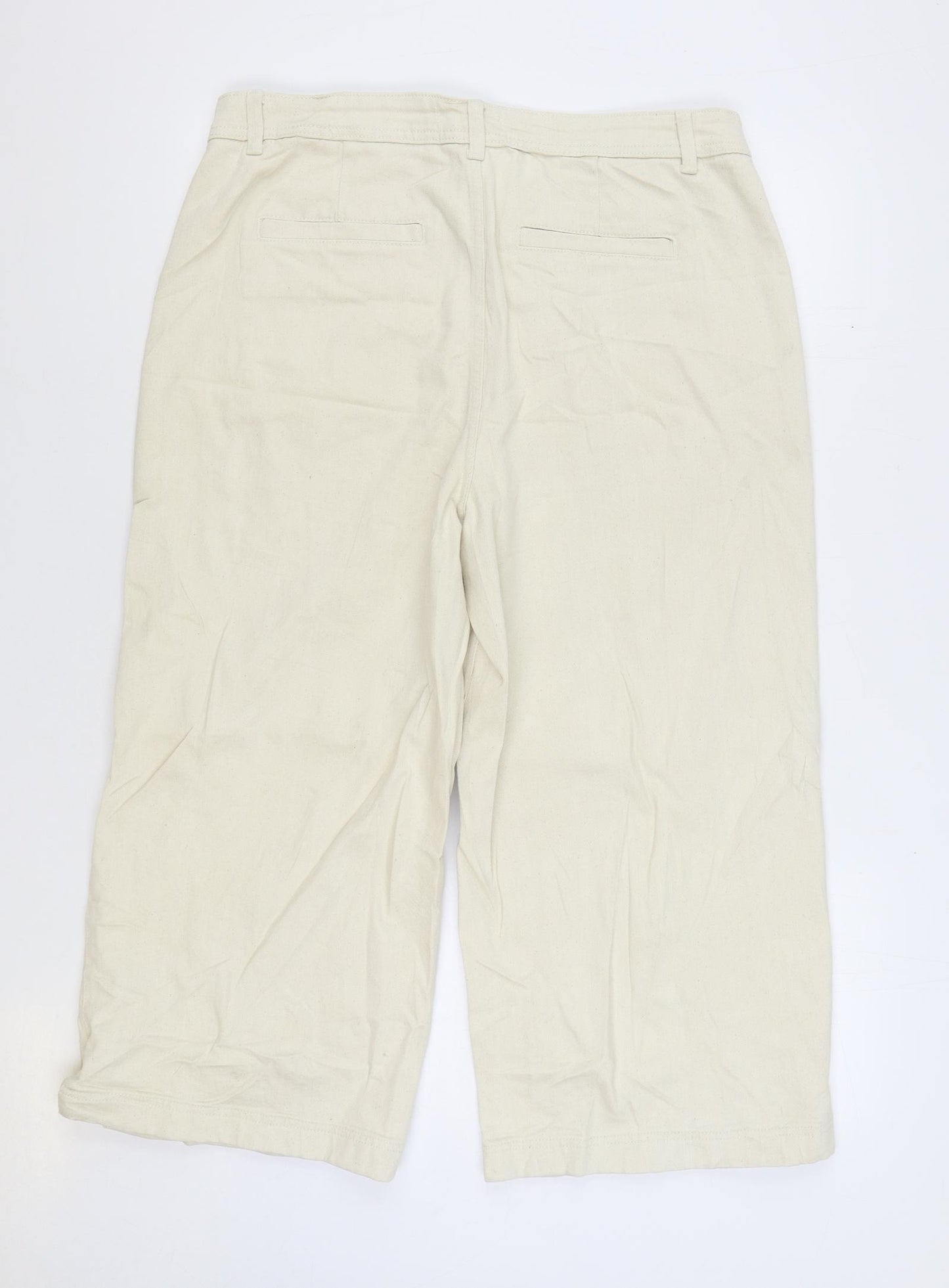 Marks and Spencer Womens Beige Cotton Wide-Leg Jeans Size 16 L22 in Regular Zip