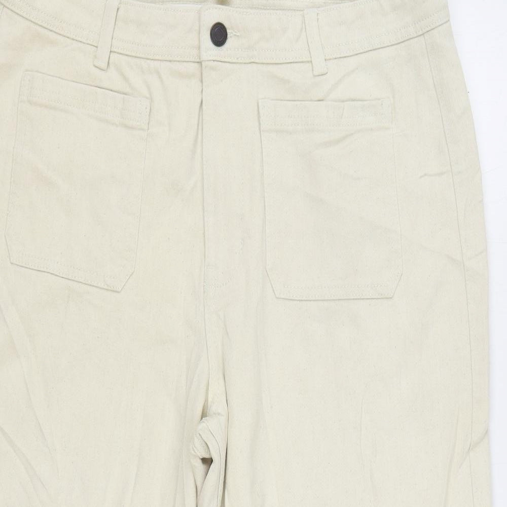 Marks and Spencer Womens Beige Cotton Wide-Leg Jeans Size 16 L22 in Regular Zip