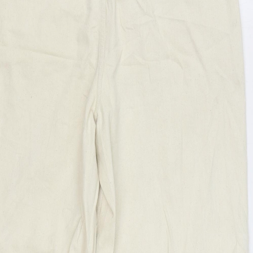Marks and Spencer Womens Beige Cotton Wide-Leg Jeans Size 16 L22 in Regular Zip
