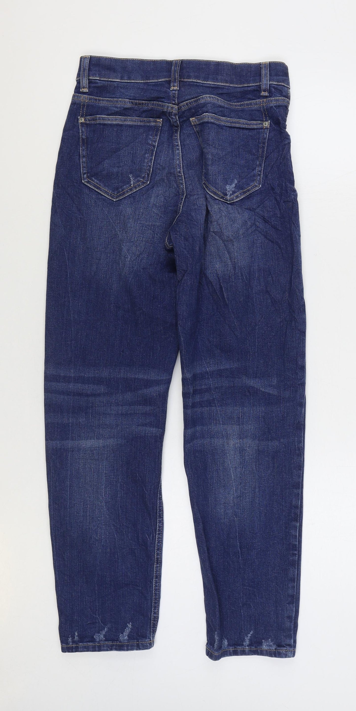 Marks and Spencer Womens Blue Cotton Boyfriend Jeans Size 6 L27 in Regular Zip