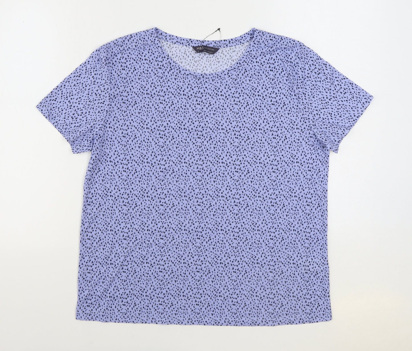 Marks and Spencer Womens Blue Geometric Cotton Basic T-Shirt Size 12 Round Neck